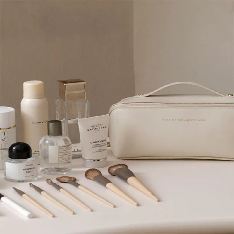 High-Capacity Leather Cosmetic Organizer