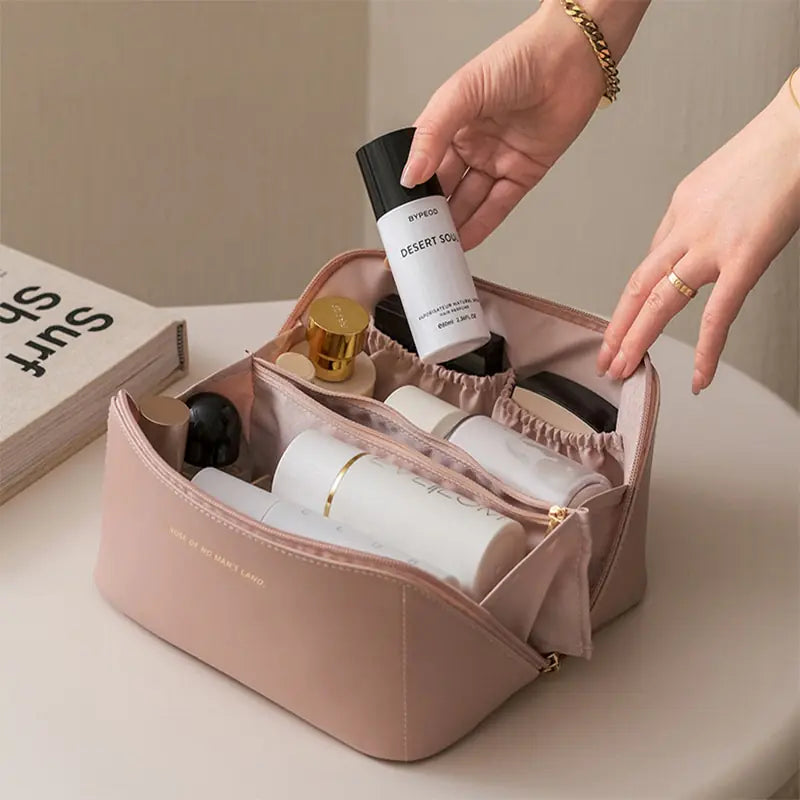 High-Capacity Leather Cosmetic Organizer